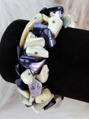 Japan 1950s Silvertone Mother of Pearl Beads Expansion Bracelt
